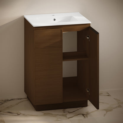 Swiss Madison, St. Tropez 24" Freestanding Bathroom Vanity in Brown Oak with Sink Top