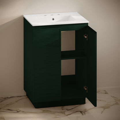 Swiss Madison, St. Tropez 24" Freestanding Bathroom Vanity in Green Oak with 3-Hole Widespread Sink Top