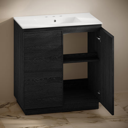 Swiss Madison, St. Tropez 36" Freestanding Bathroom Vanity in Black Oak with 3-Hole Widespread Sink Top