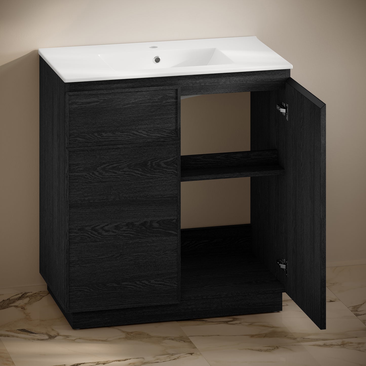 Swiss Madison, St. Tropez 36" Freestanding Bathroom Vanity in Black Oak with Sink Top