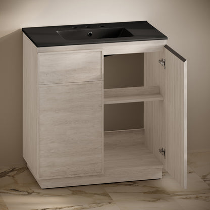 Swiss Madison, St. Tropez 36" Freestanding Bathroom Vanity in White Oak with Black 3-Hole Widespread Sink Top