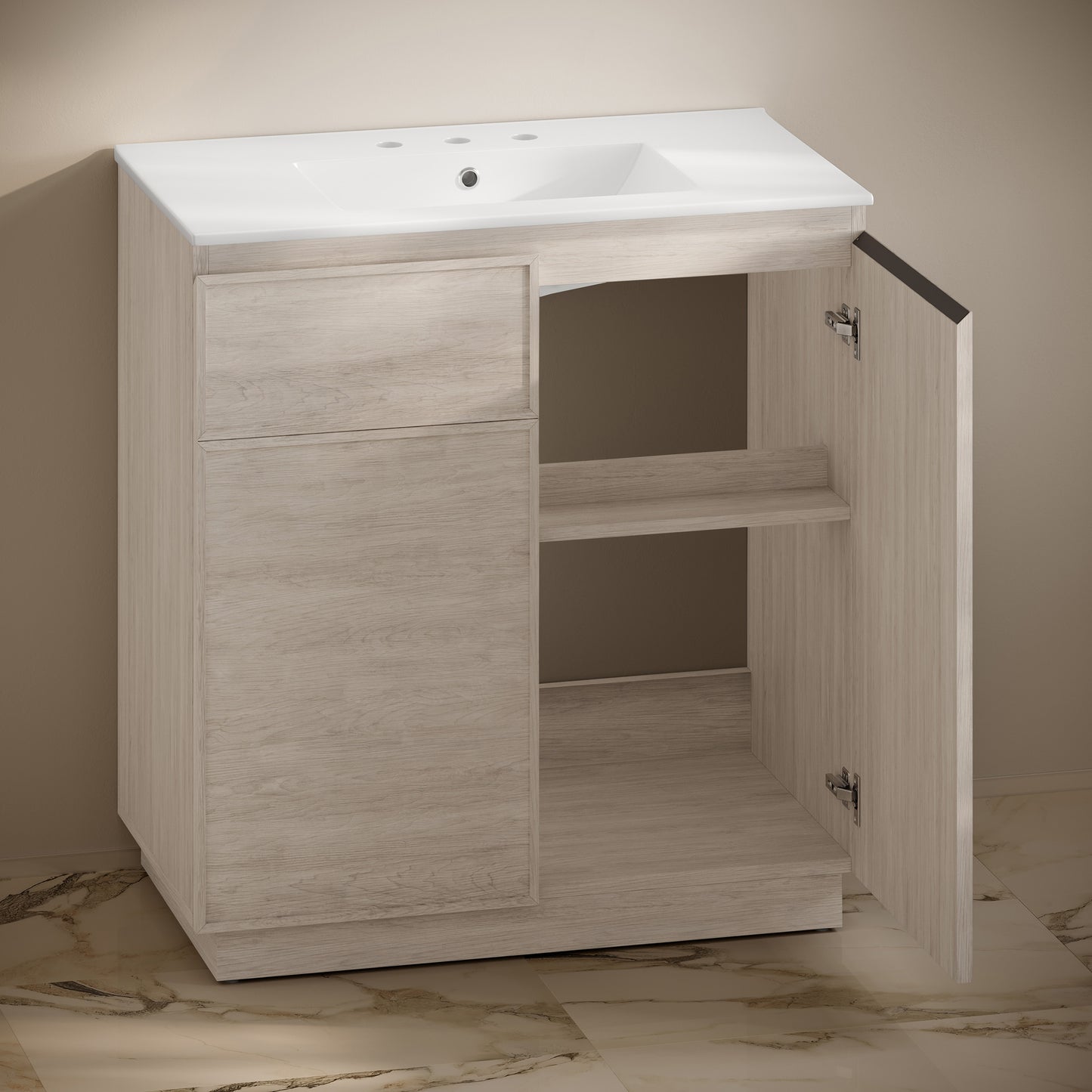 Swiss Madison, St. Tropez 36" Freestanding Bathroom Vanity in White Oak with 3-Hole Widespread Sink Top