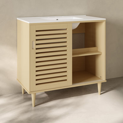 Swiss Madison, Delice 36" Freestanding Bathroom Vanity in Natural Oak with 3-Hole Widespread Sink Top