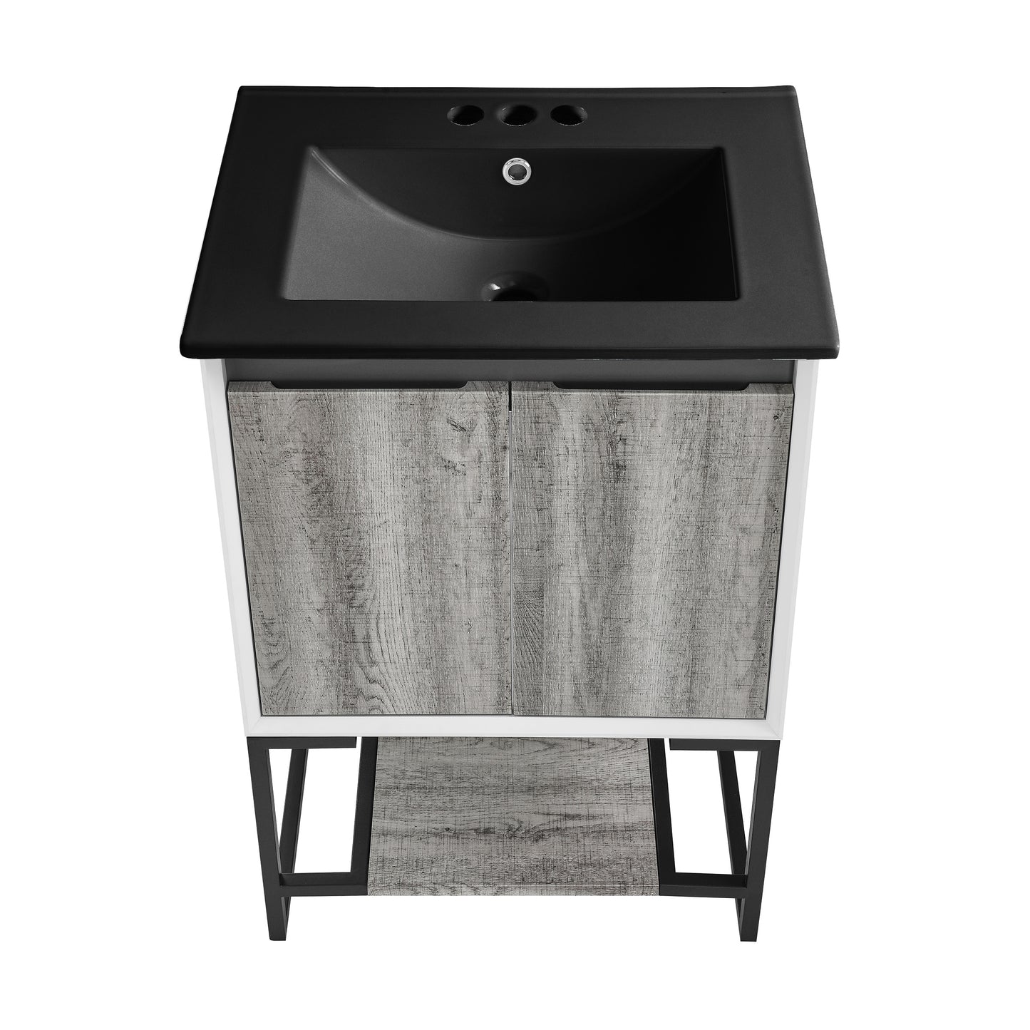 Swiss Madison, Marseille 24 in. Gray Oak Bathroom Vanity With Black, 3-Hole Ceramic Sink Top