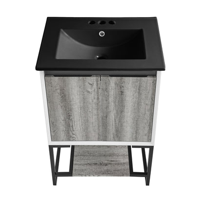 Swiss Madison, Marseille 24 in. Gray Oak Bathroom Vanity With Black, 3-Hole Ceramic Sink Top
