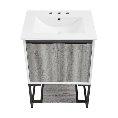 Swiss Madison, Marseille 24 in. Gray Oak Bathroom Vanity With White, 3-Hole Ceramic Sink Top