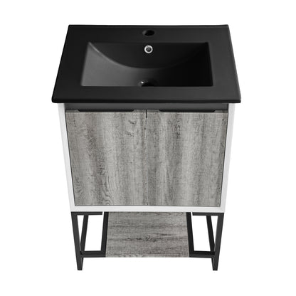 Swiss Madison, Marseille 24 in. Gray Oak Bathroom Vanity With Black Ceramic Sink Top