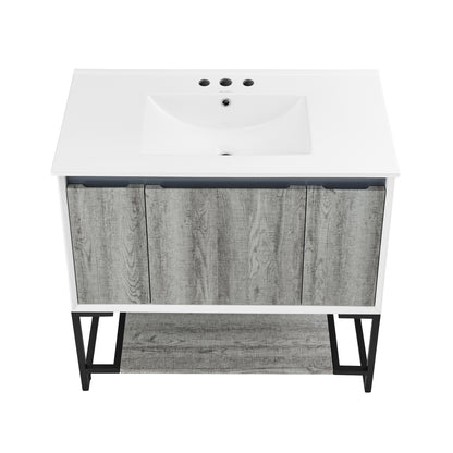 Swiss Madison, Marseille 36 in. Gray Bathroom Vanity With White, 3-Hole Ceramic Sink Top