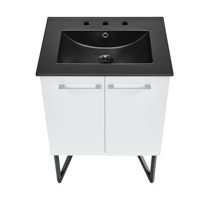 Swiss Madison, Annecy 24 in. White Bathroom Vanity With Black, 3-Hole Ceramic Sink Top