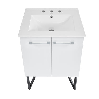 Swiss Madison, Annecy 24 in. White Bathroom Vanity With White, 3-Hole Ceramic Sink Top