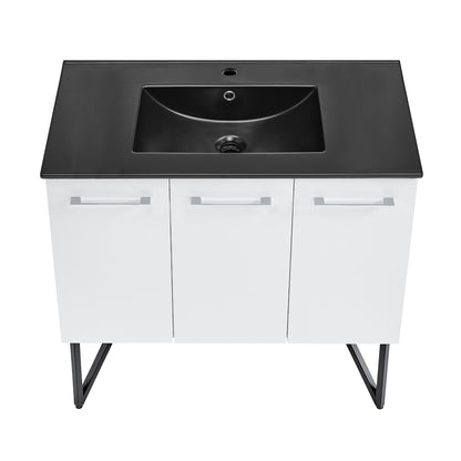 Swiss Madison, Annecy 36 in. White Bathroom Vanity With Black Ceramic Sink Top