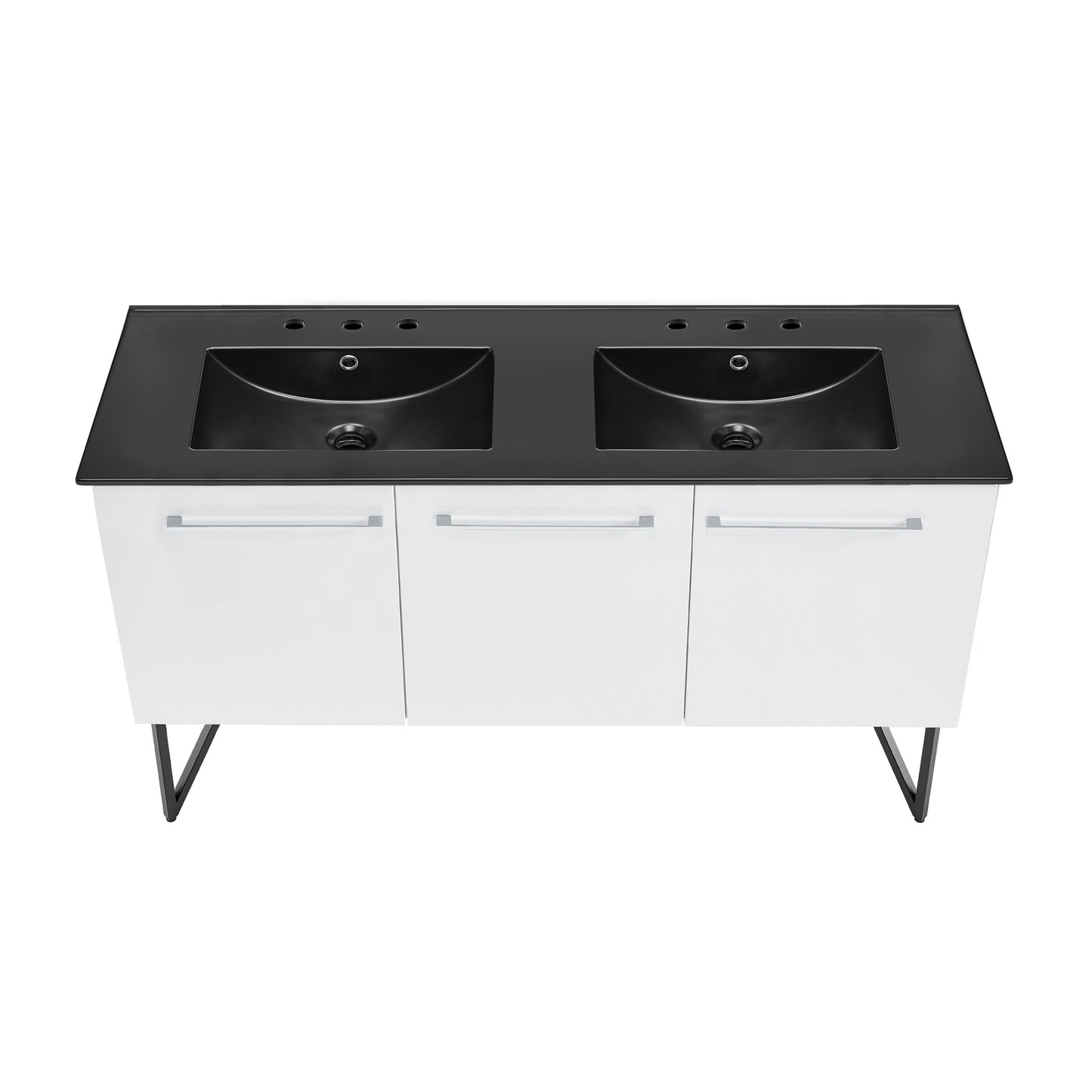 Swiss Madison, Annecy 60 in. White, Double Basin Bathroom Vanity With Black, 3-Hole Artificial Stone Sink Top
