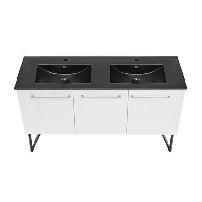 Swiss Madison, Annecy 60 in. White, Double Basin Bathroom Vanity With Black Artificial Stone Sink Top