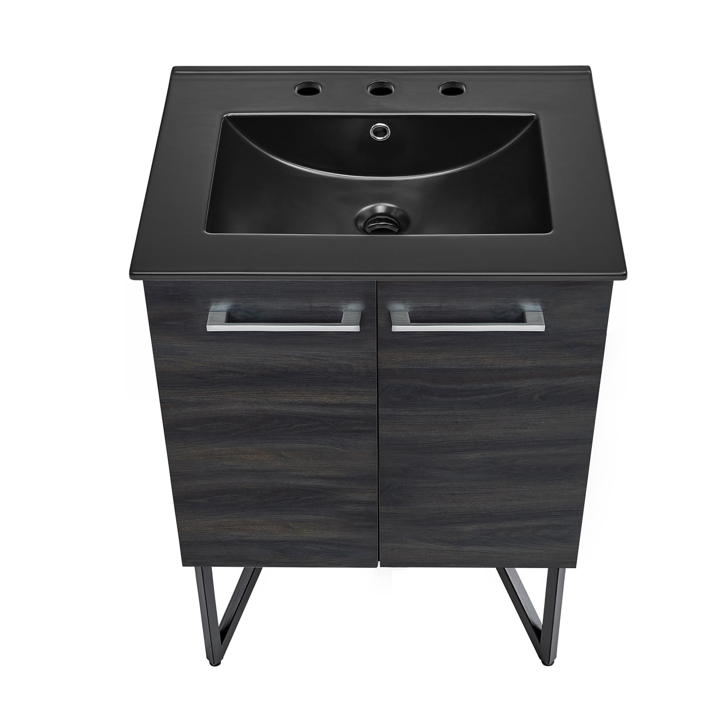 Swiss Madison, Annecy 24 in. Black Walnut Bathroom Vanity With Black, 3-Hole Ceramic Sink Top