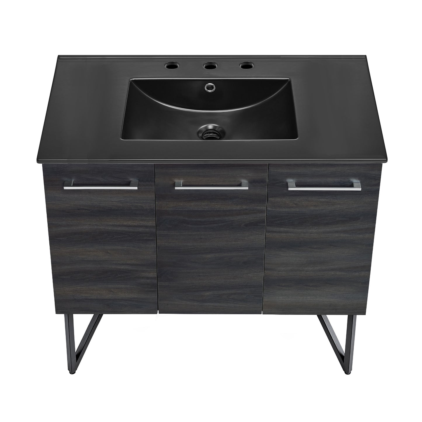 Swiss Madison, Annecy 36 in. Black Walnut Bathroom Vanity With Black, 3-Hole Ceramic Sink Top