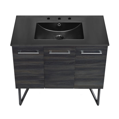 Swiss Madison, Annecy 36 in. Black Walnut Bathroom Vanity With Black, 3-Hole Ceramic Sink Top