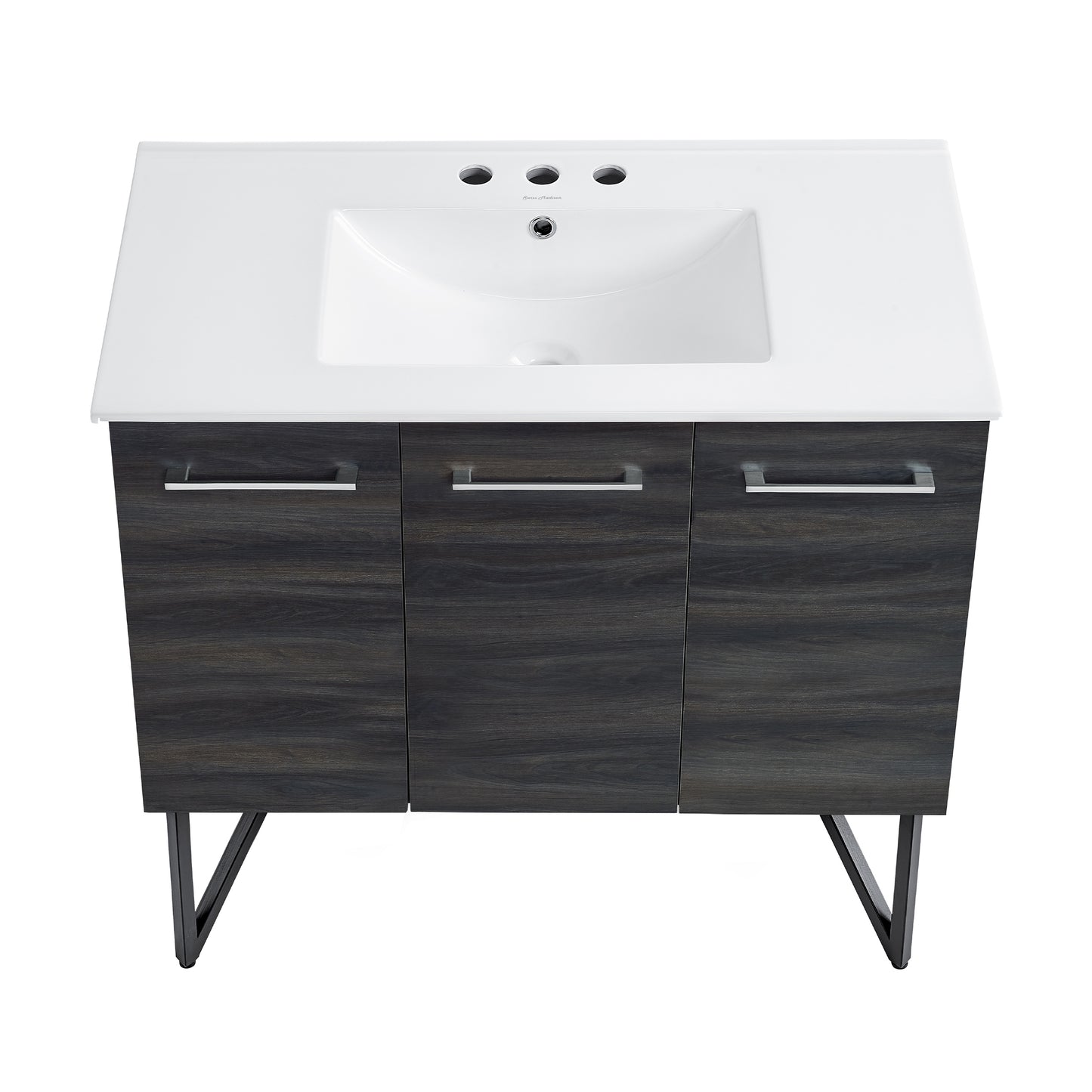 Swiss Madison, Annecy 36 in. Black Walnut Bathroom Vanity With White, 3-Hole Ceramic Sink Top