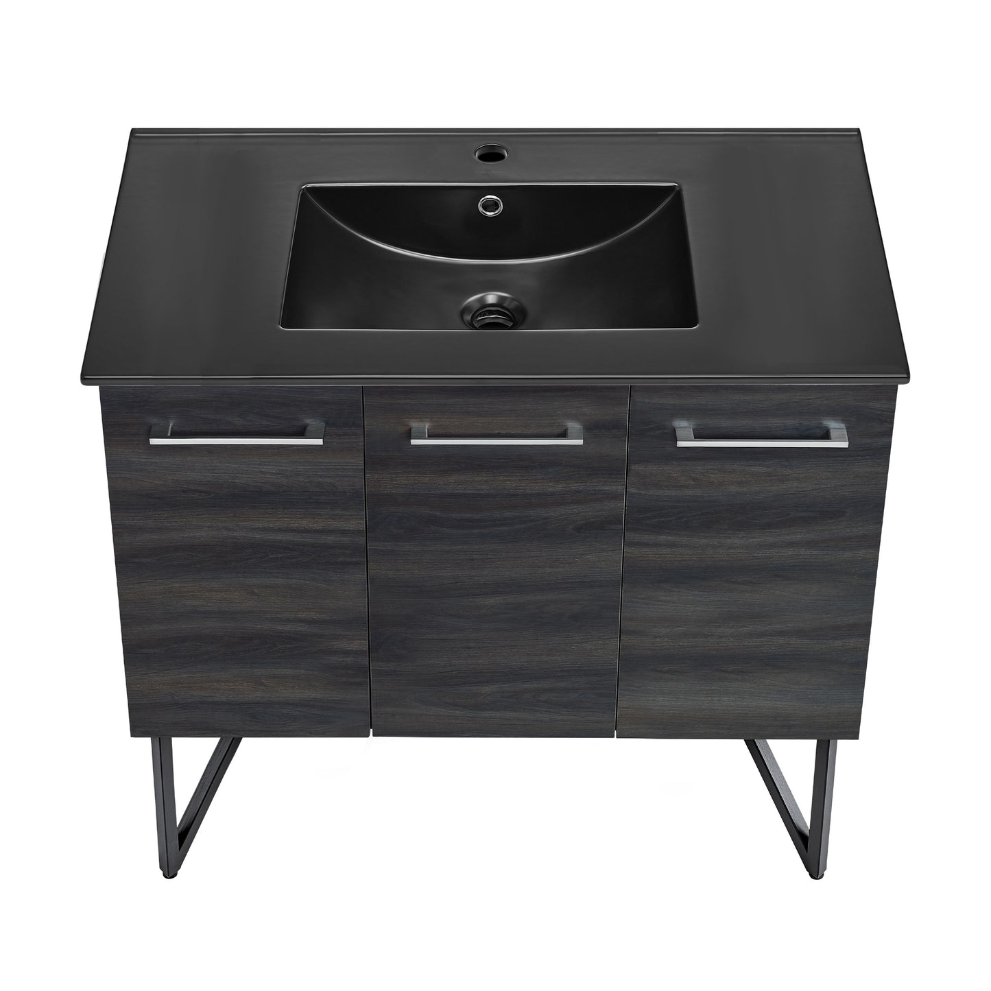Swiss Madison, Annecy 36 in. Black Walnut Bathroom Vanity With Black Ceramic Sink Top