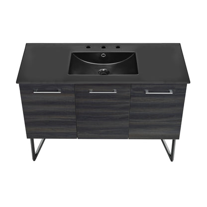 Swiss Madison, Annecy 48 in. Black Walnut Bathroom Vanity With Black, 3-Hole Ceramic Sink Top