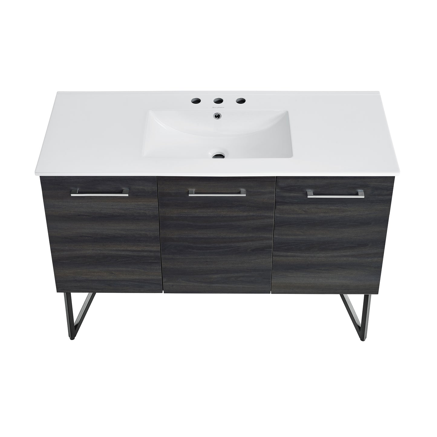 Swiss Madison, Annecy 48 in. Black Walnut Bathroom Vanity With White, 3-Hole Ceramic Sink Top