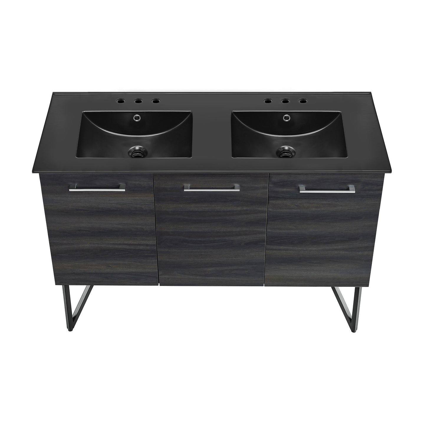 Swiss Madison, Annecy 48 in. Black Walnut, Double Basin Bathroom Vanity With Black, 3-Hole Ceramic Sink Top