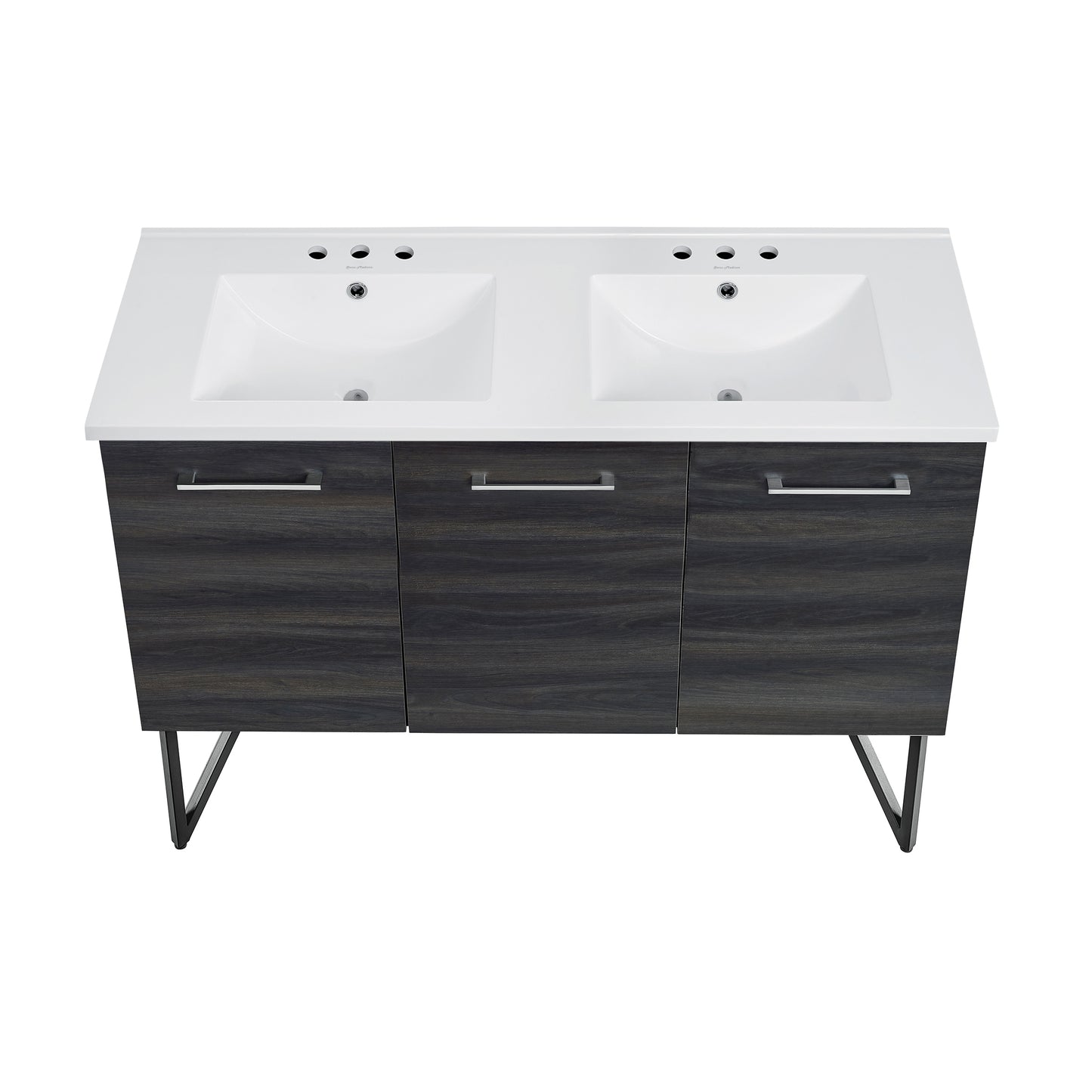 Swiss Madison, Annecy 48 in. Black Walnut, Double Basin Bathroom Vanity With White, 3-Hole Ceramic Sink Top