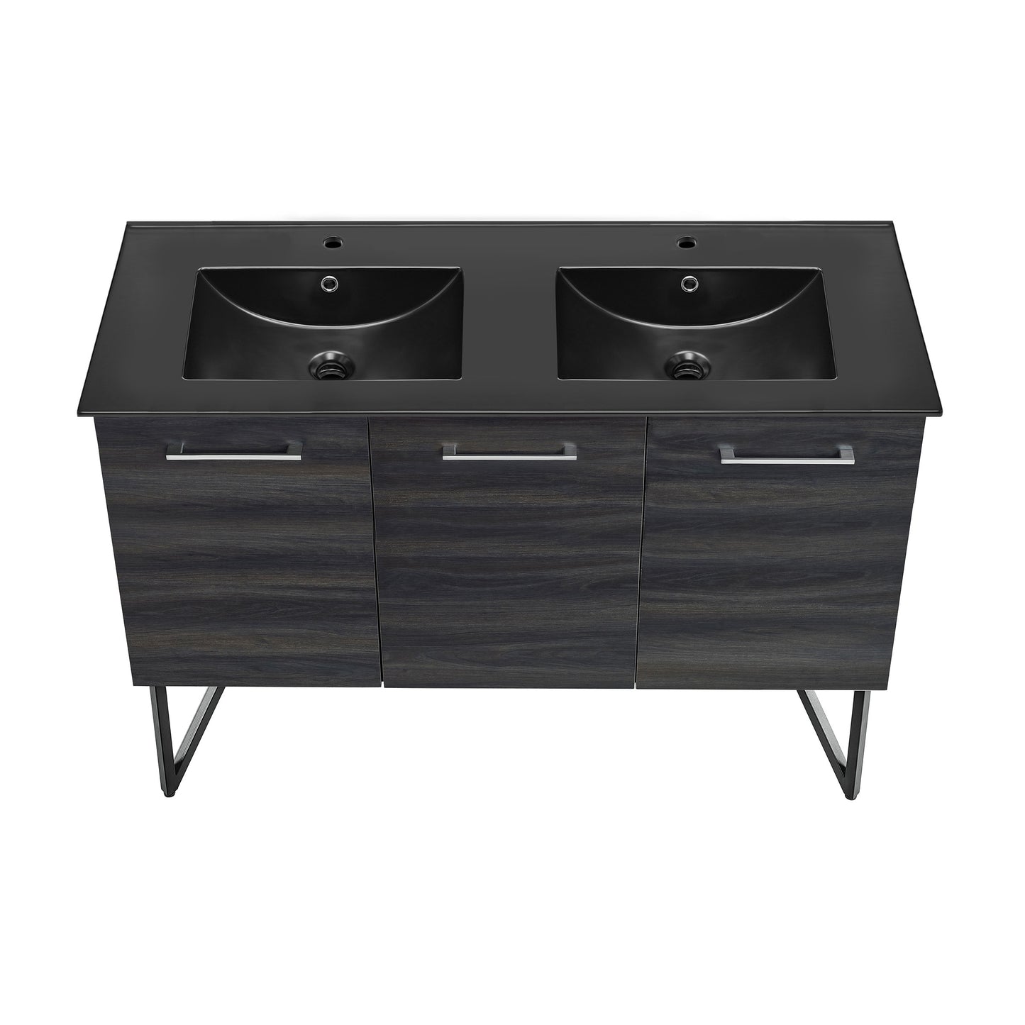 Swiss Madison, Annecy 48 in. Black Walnut, Double Basin Bathroom Vanity With Black Ceramic Sink Top