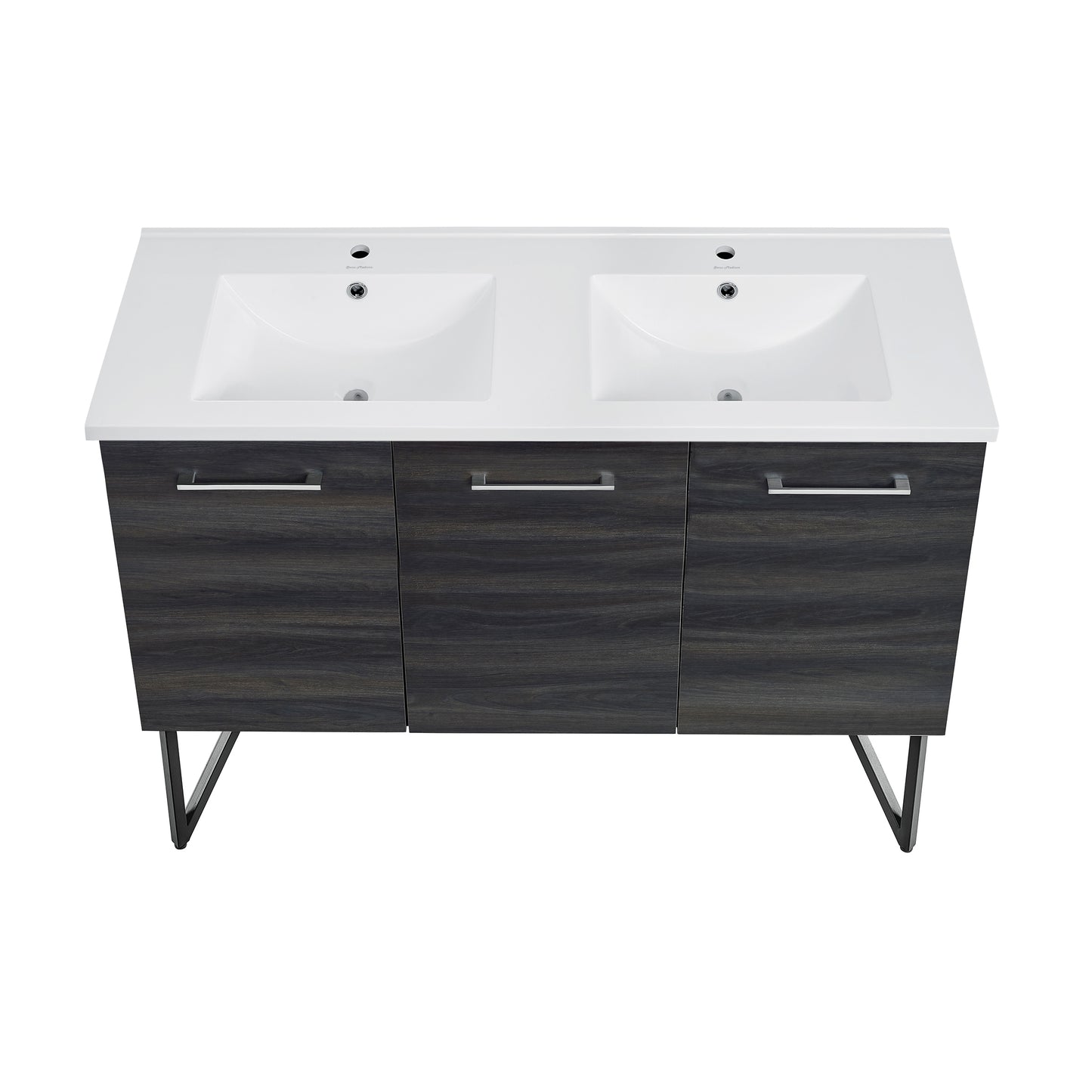 Swiss Madison, Annecy 48 in. Black Walnut, Double Basin Bathroom Vanity With White Ceramic Sink Top