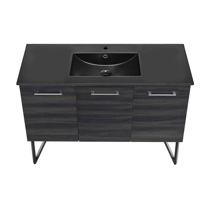 Swiss Madison, Annecy 48 in. Black Walnut Bathroom Vanity With Black Ceramic Sink Top
