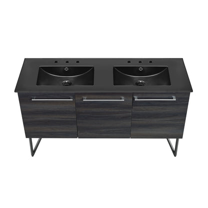 Swiss Madison, Annecy 60 in. Black Walnut, Double Basin Bathroom Vanity With Black, 3-Hole Artificial Stone Sink Top