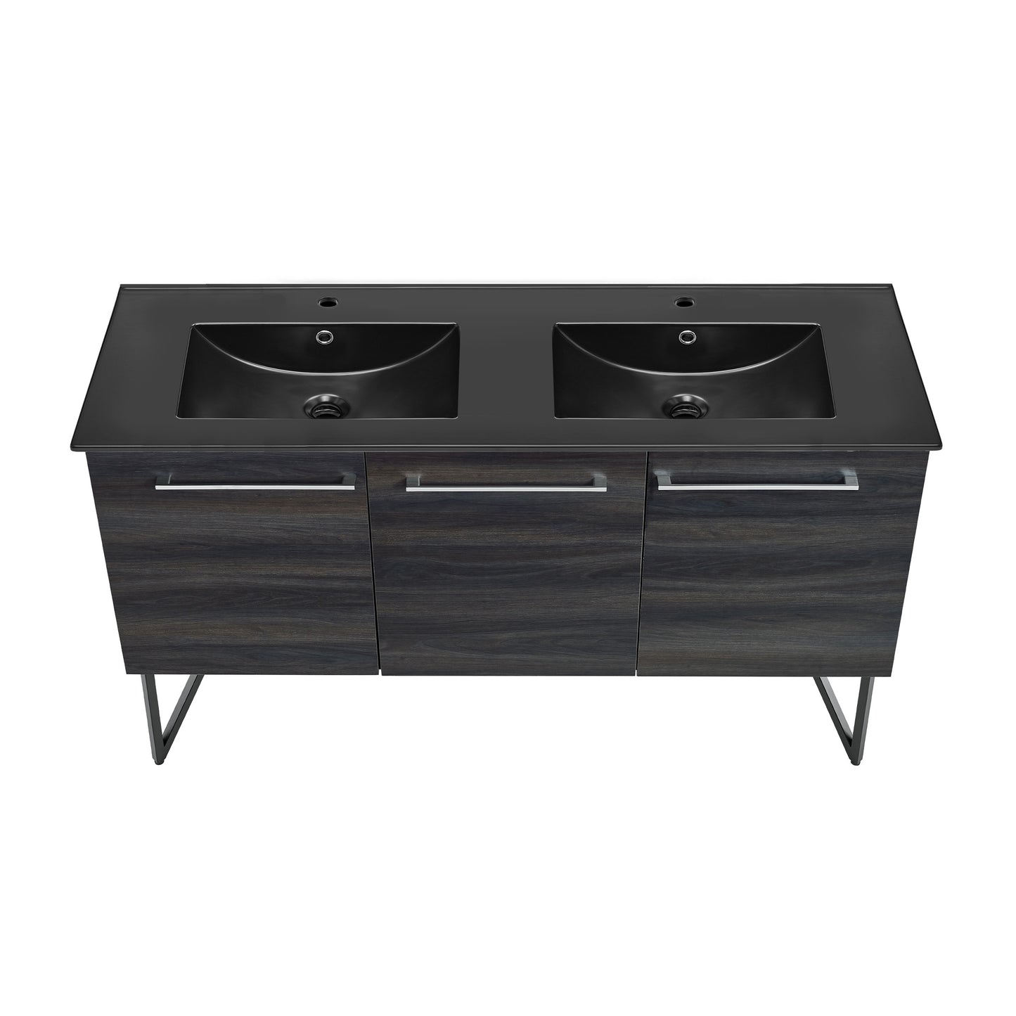 Swiss Madison, Annecy 60 in. Black Walnut, Double Basin Bathroom Vanity With Black Artificial Stone Sink Top
