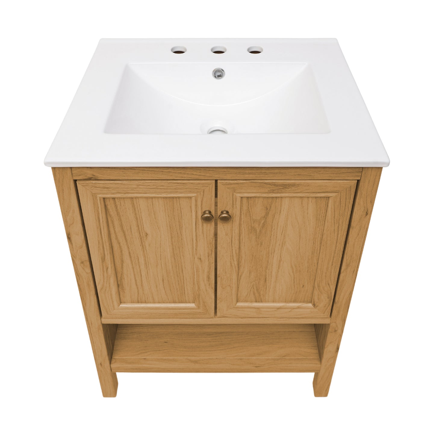 Swiss Madison, Chateau 24" Freestanding Bathroom Vanity in Golden Oak with 3-Hole Centerset Sink Top