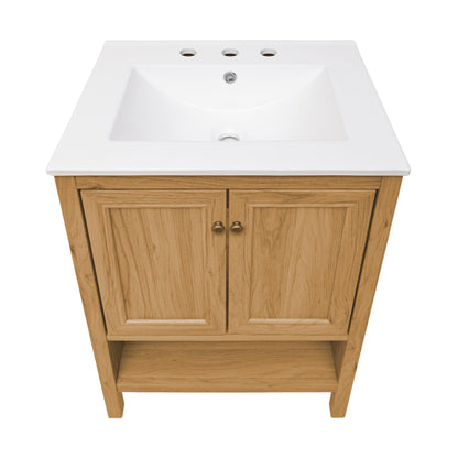 Swiss Madison, Chateau 24" Freestanding Bathroom Vanity in Golden Oak with 3-Hole Centerset Sink Top