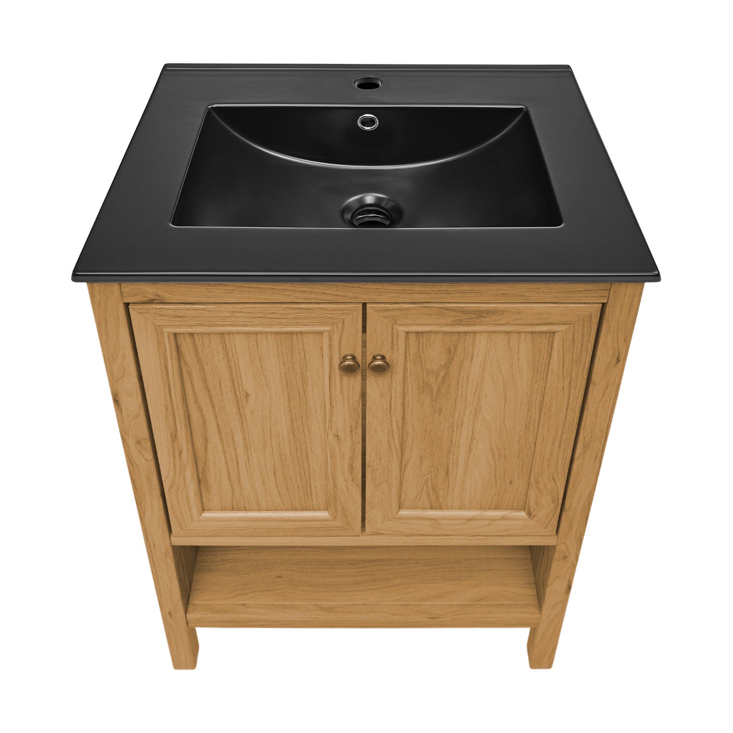 Swiss Madison, Chateau 24" Freestanding Bathroom Vanity in Golden Oak with Black Sink Top