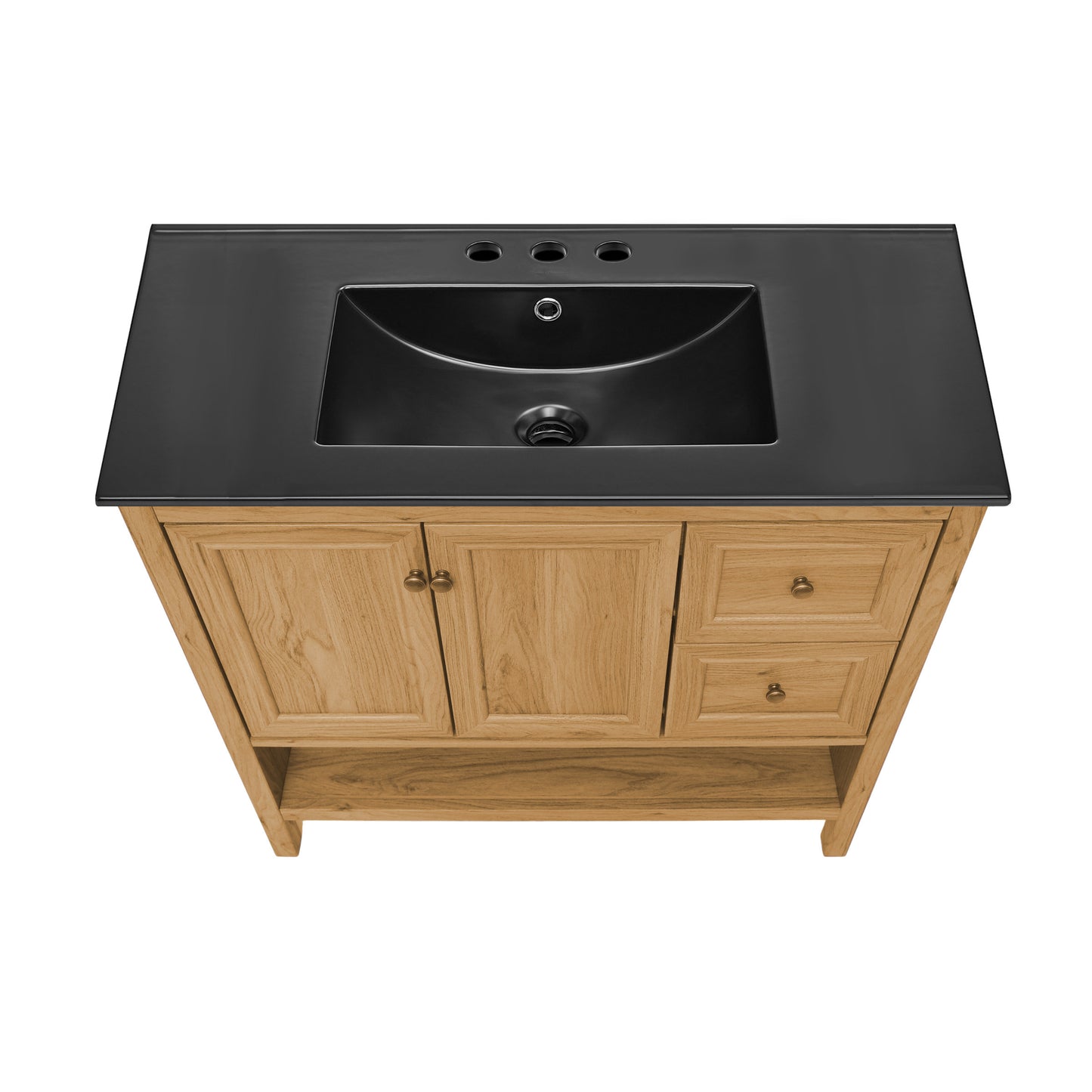 Swiss Madison, Chateau 36" Freestanding Bathroom Vanity in Golden Oak with Black 3-Hole Widespread Sink Top