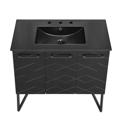 Swiss Madison, Annecy 36 in. Phantom Black Bathroom Vanity With Black, 3-Hole Ceramic Sink Top