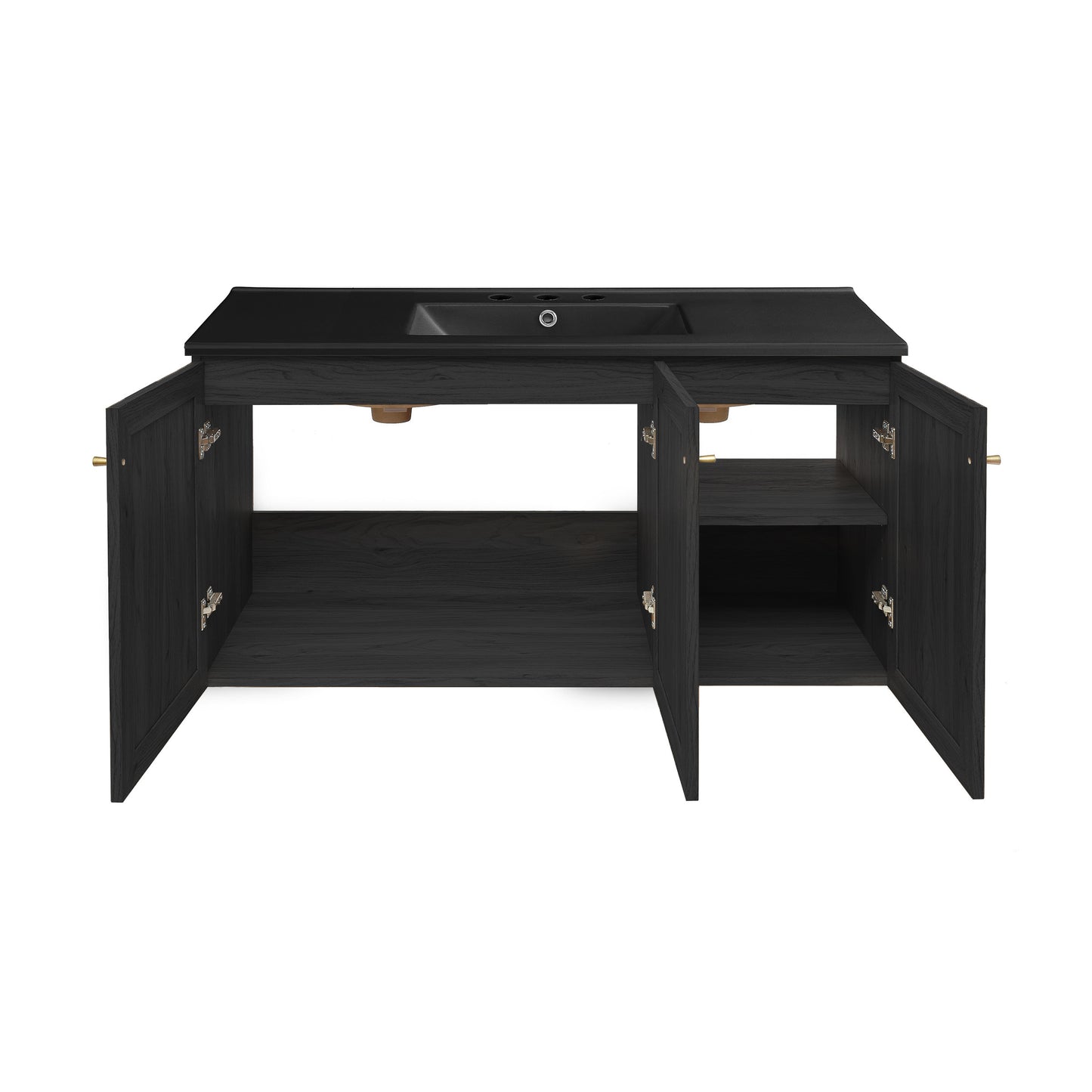 Swiss Madison, Classe 48" Wall-Mounted Bathroom Vanity in Black Oak with Black 3-Hole Widespread Sink Top