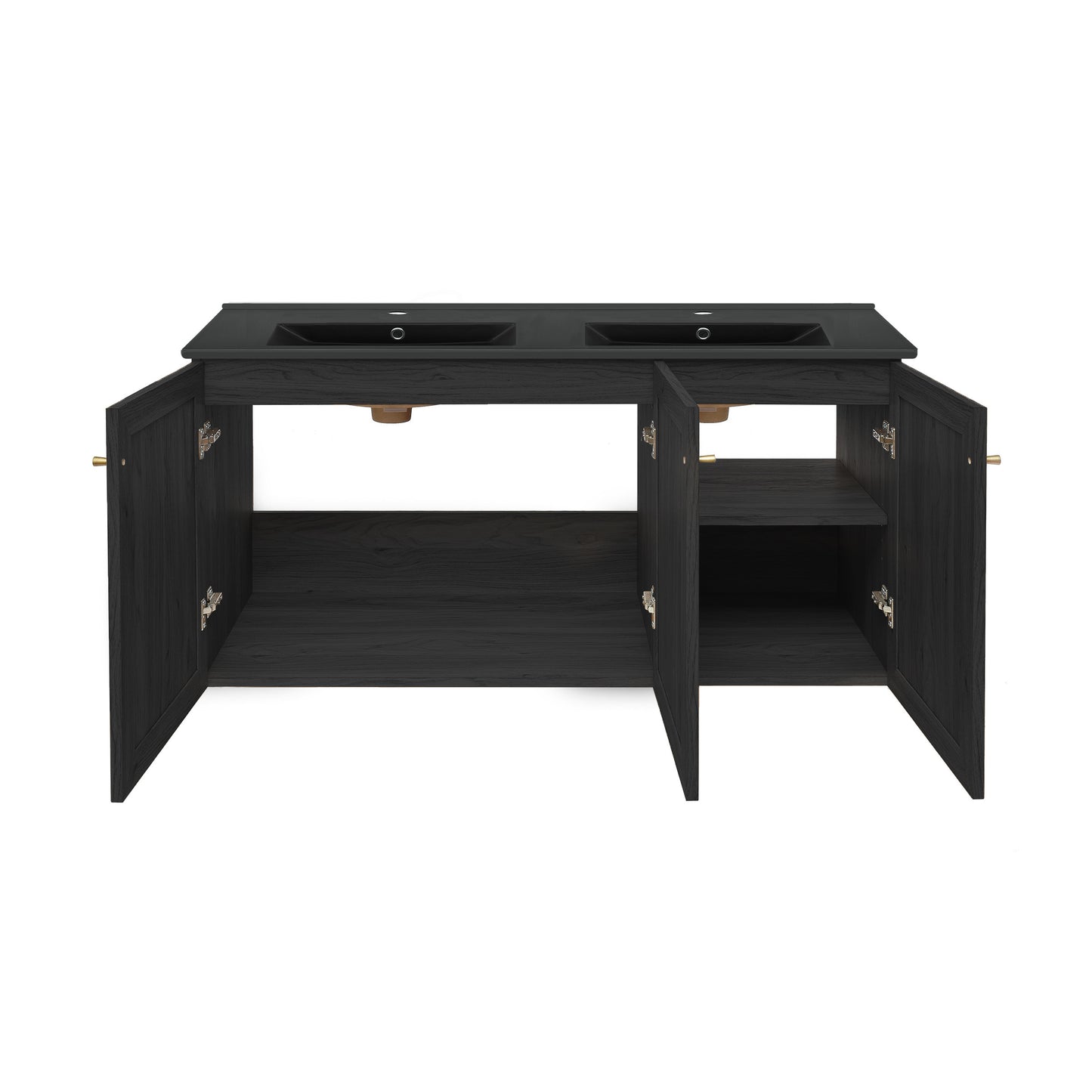Swiss Madison, Classe 48" Wall-Mounted Bathroom Vanity in Black Oak with Black Double Basin Sink Top