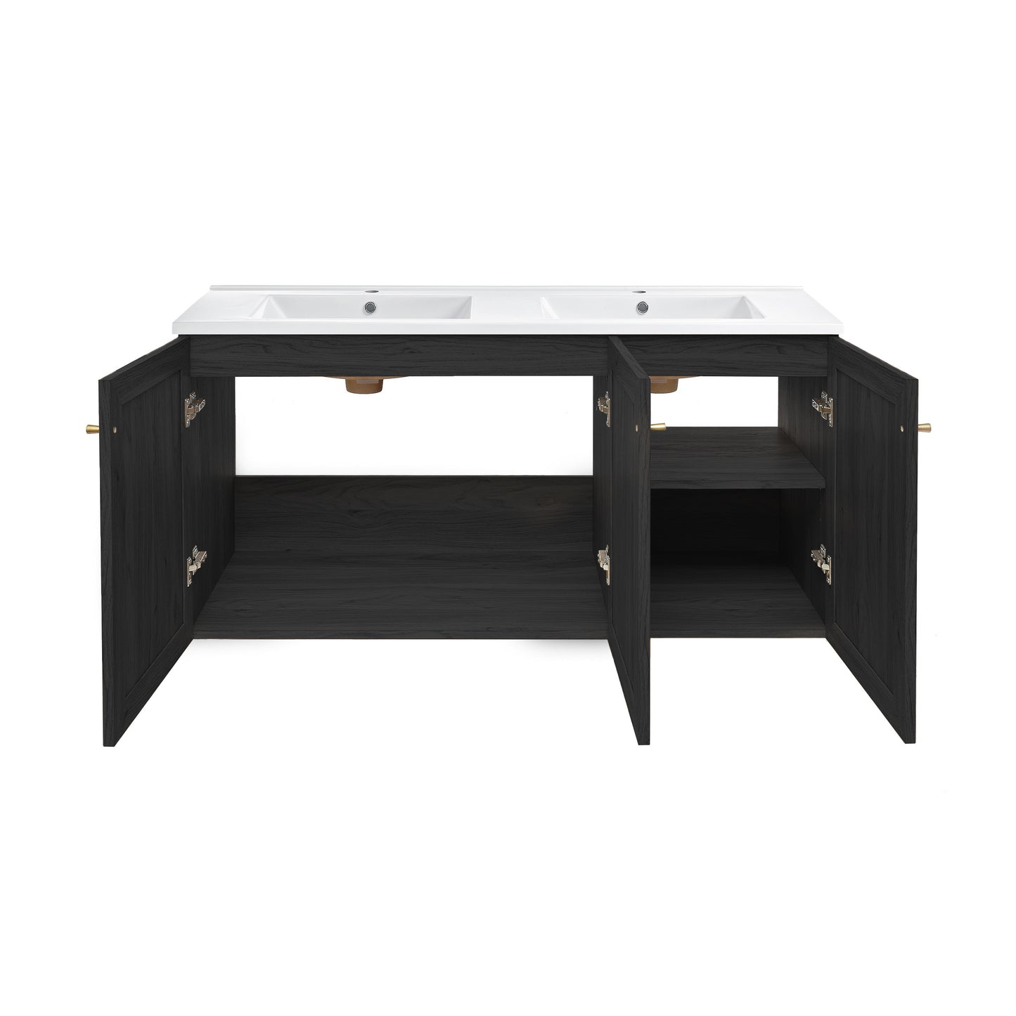 Swiss Madison, Classe 48" Wall-Mounted Bathroom Vanity in Black Oak with Double Basin Sink Top