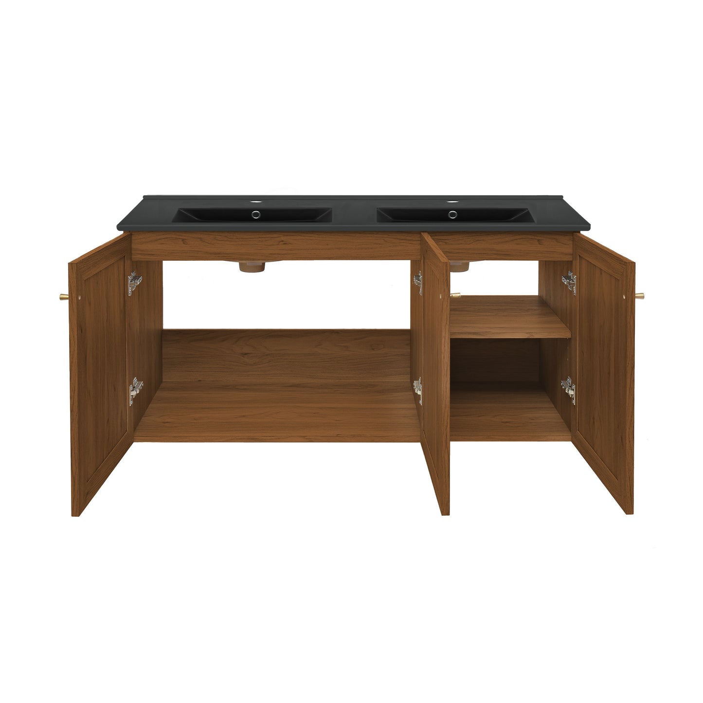 Swiss Madison, Classe 48" Wall-Mounted Bathroom Vanity in Brown Oak with Black Double Basin Sink Top