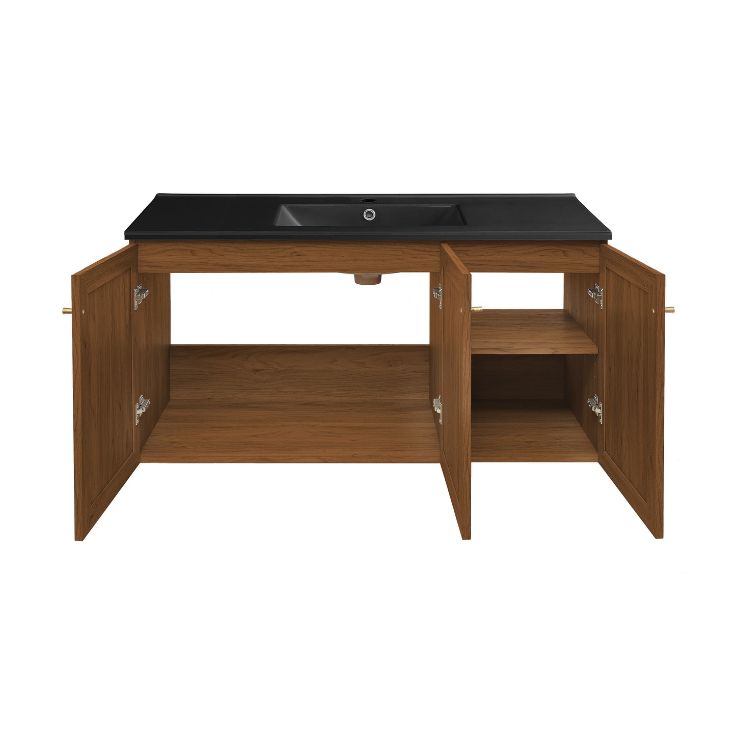 Swiss Madison, Classe 48" Wall-Mounted Bathroom Vanity in Brown Oak with Black Sink Top