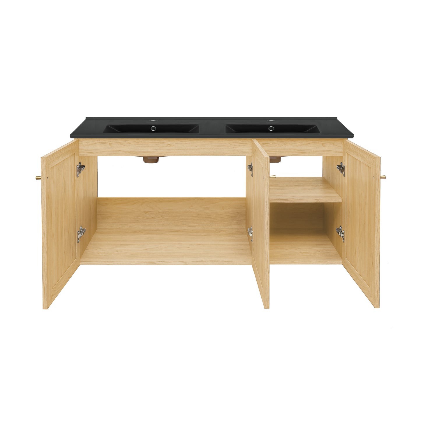 Swiss Madison, Classe 48" Wall-Mounted Bathroom Vanity in Natural Oak with Black Double Basin Sink Top