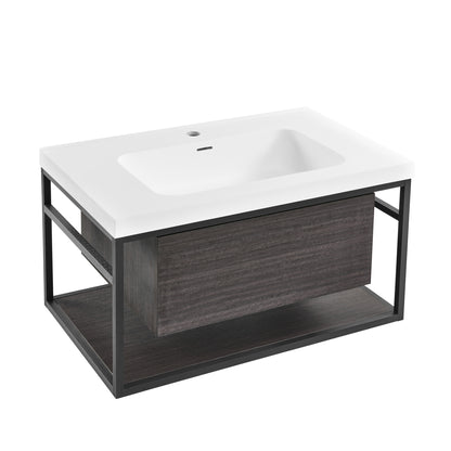 Swiss Madison, Claire 30" Wall-Mounted Bathroom Vanity in Black Oak with Sink Top