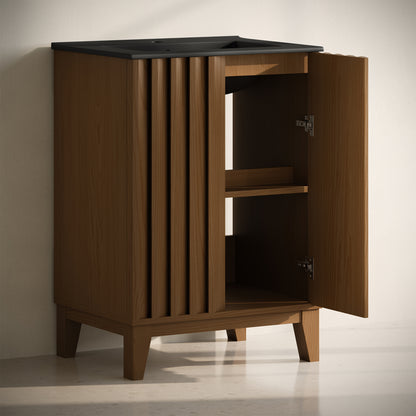 Swiss Madison, Troyes 24" Freestanding Bathroom Vanity in Brown Oak with Black Sink Top