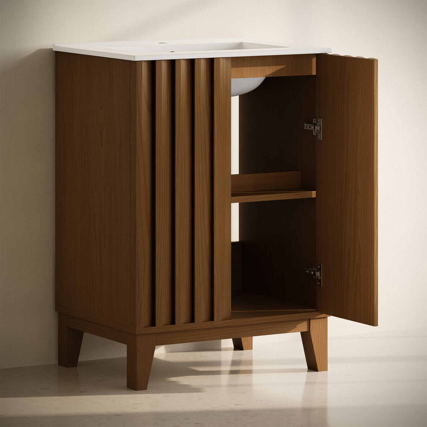 Swiss Madison, Troyes 24" Freestanding Bathroom Vanity in Brown Oak with Sink Top