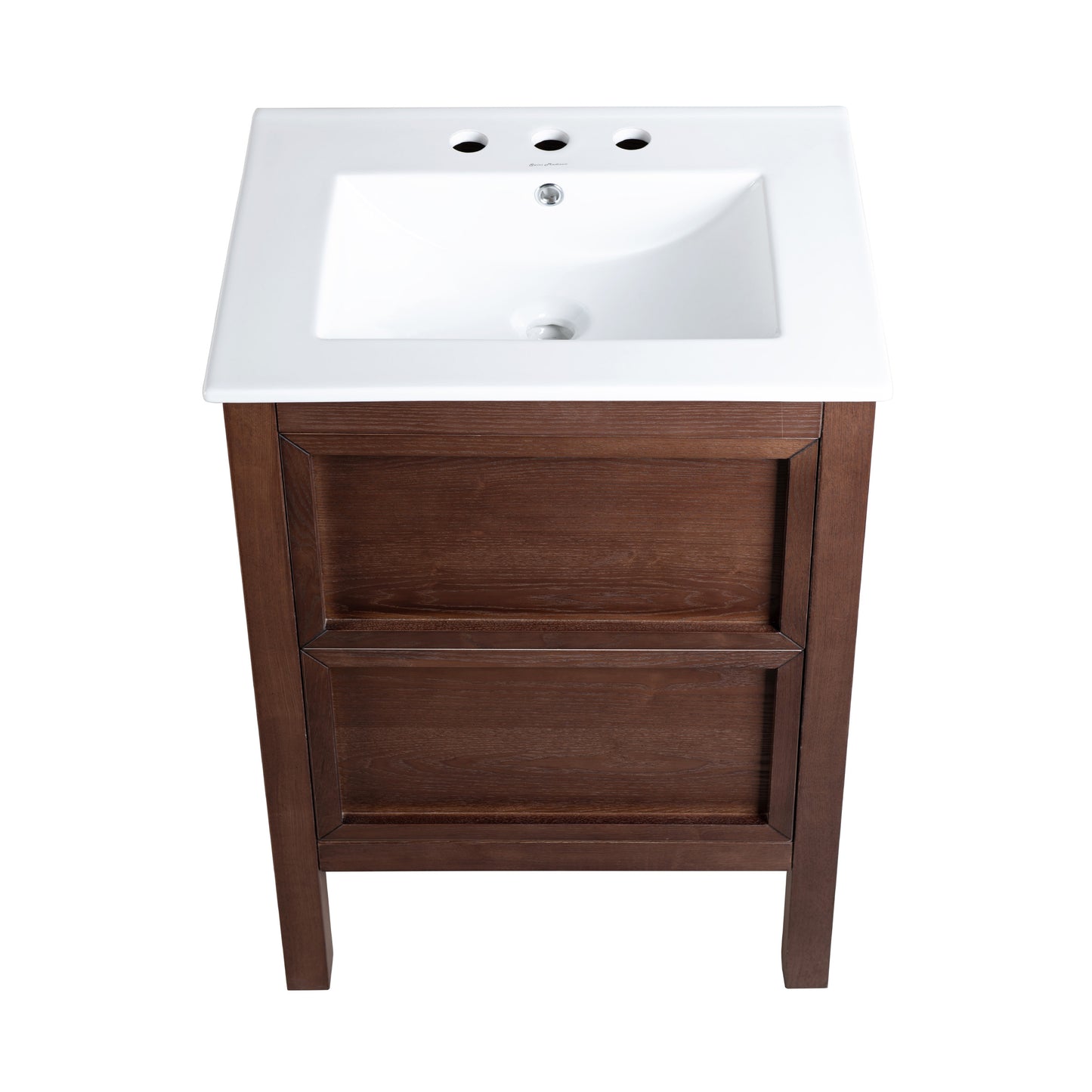 Swiss Madison, Nadar 24 in. Brown Walnut Bathroom Vanity With White, 3-Hole Ceramic Sink Top