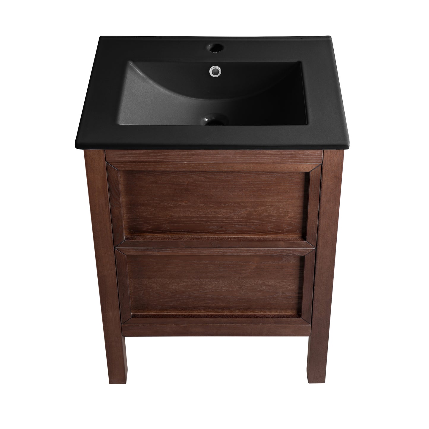 Swiss Madison, Nadar 24 in. Brown Walnut Bathroom Vanity With Black Ceramic Sink Top