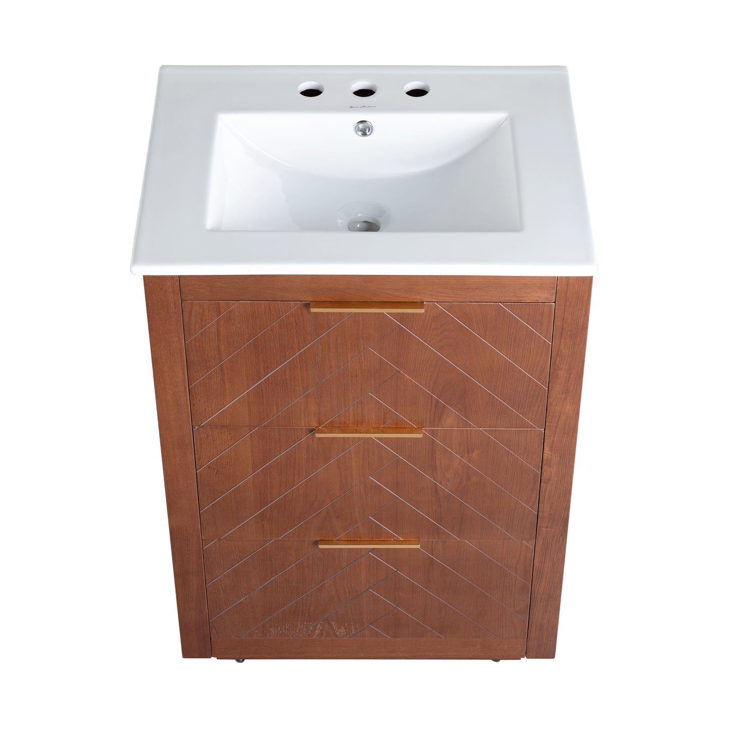 Swiss Madison, Daxton 24" Freestanding Bathroom Vanity in Brown Oak with 3-Hole Centerset Sink Top