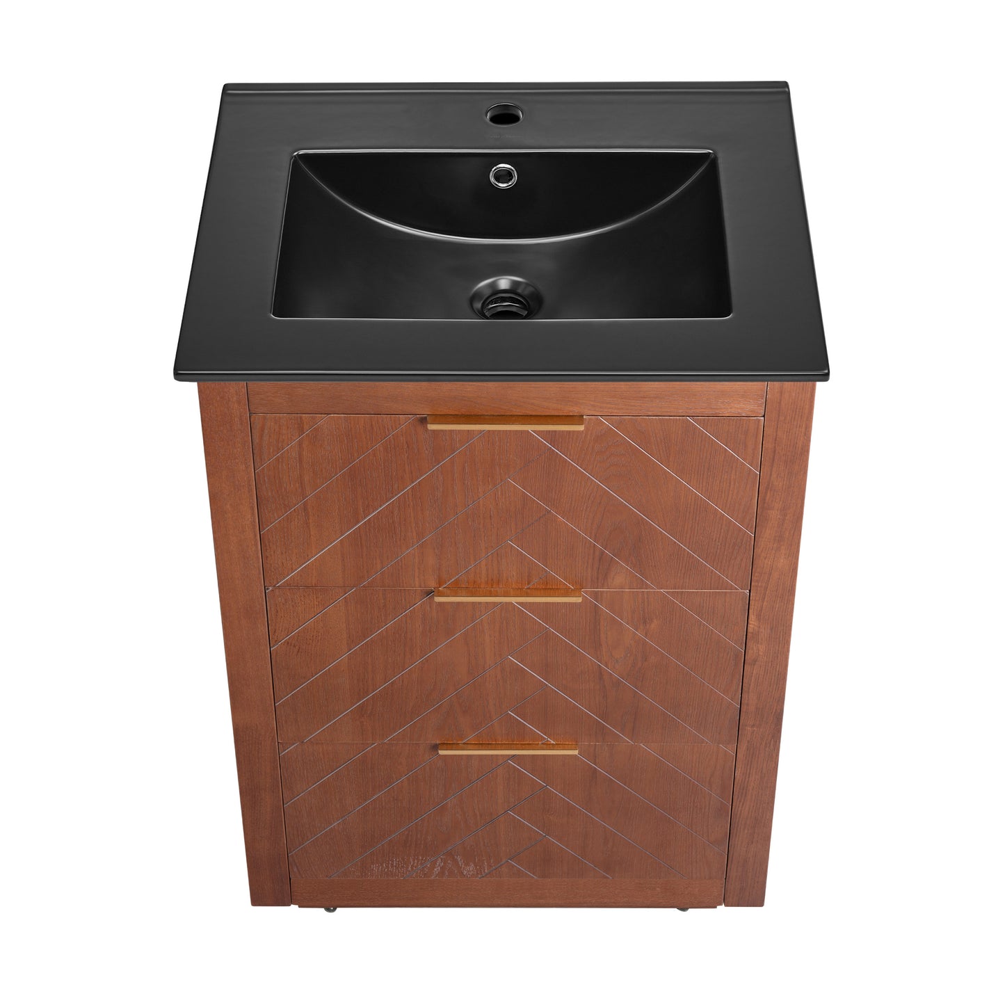 Swiss Madison, Daxton 24" Freestanding Bathroom Vanity in Brown Oak with Black Sink Top