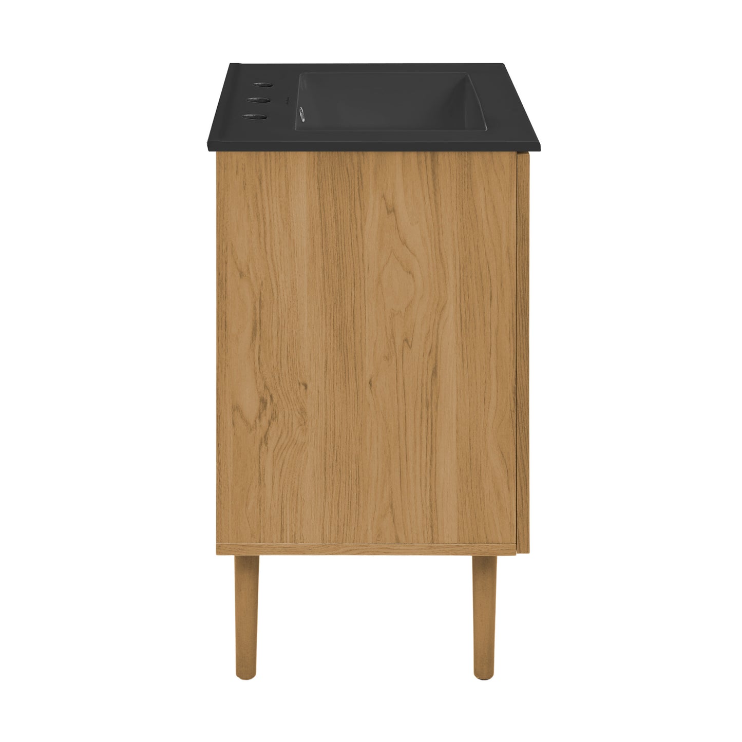 Swiss Madison, Bron 24" Freestanding Bathroom Vanity in Golden Oak with Black 3-Hole Centerset Sink Top